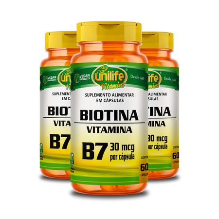 Imagem de Kit 3 Vitamina B7 Biotina 60 cápsulas Unilife