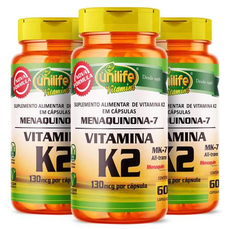 Imagem de KIT 3 VITAMINA K2 MK7 MENAQUINONA 60 Cáps 500mg UNILIFE