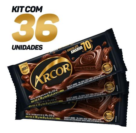 Imagem de Kit 36 Barra Chocolate Amargo 70% Cacau Arcor 80g