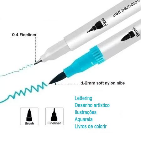 Imagem de Kit 36 Caneta 2 em 1 Brush Lettering e Ponta Fina Dual Pen Canetinha Colorir Desenho