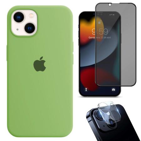 Imagem de Kit 3em1 Compatível Com iPhone 14 - Capa Case + Película 3D Anti-Espião + Película De Câmera