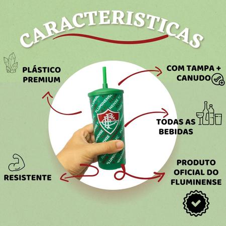 Imagem de Kit 3Un Copos Plástico Com Tampa e Canudo 500ml Fluminense Infantil Oficial Licenciado