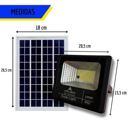 Imagem de Kit 3un Refletor Solar 100W Holofote Controle Placa Solar Prova Dágua