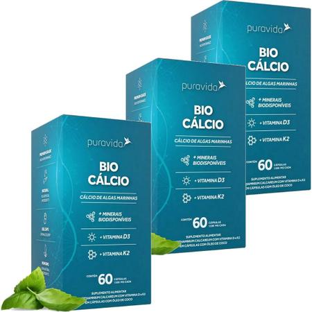 Imagem de Kit 3x Bio Cálcio Com Vit D3 + K2 - (60 Capsulas) - Pura Vida