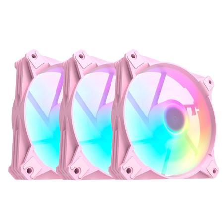 Imagem de Kit 3x cooler fan motospeed hyrax argb, 120mm, para gabinete, rosa hcl603p