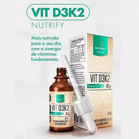 Imagem de Kit 3x Frascos Vitamina D3+K2 Gotas Suplemento Alimentar Liquido 80pg - Sabor Natural Limão e Menta Nutrify