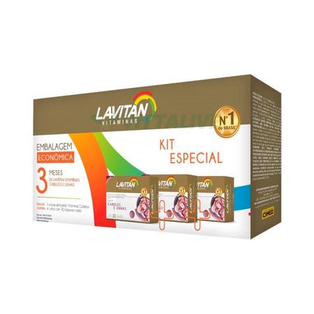 Imagem de Kit 3x Lavitan Hair Cabelos e Unhas 30 cáps Embalagem Econômica