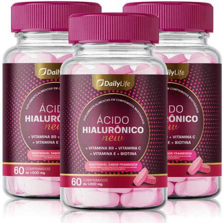 Imagem de Kit 3x Suplemento Acido Hialuronico + Vitaminas C E e Biotina  60 Comprimidos Zero Açúcar Sem Glúten