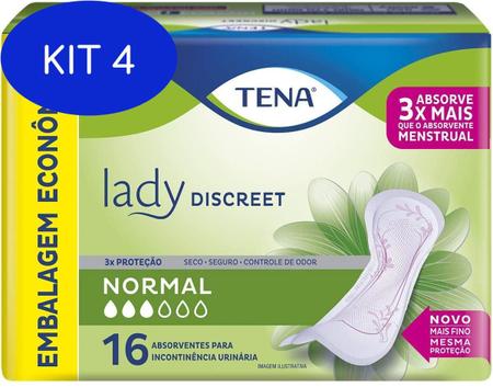 Kit 4 Absorvente Lady Discreet Normal Slim Com 16Un - Tena