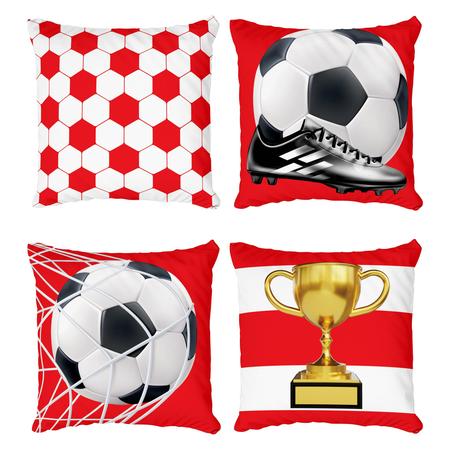 Imagem de Kit 4 Almofadas Decorativa COM ENCHIMENTO Futebol Bola e Rede Vermelha Seu Time do Coração
