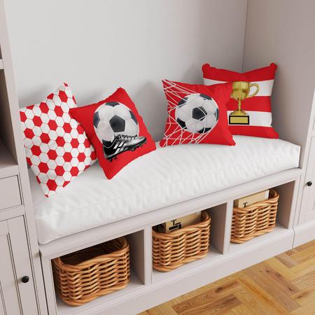 Imagem de Kit 4 Almofadas Decorativa COM ENCHIMENTO Futebol Bola e Rede Vermelha Seu Time do Coração