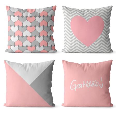 Imagem de Kit 4 almofadas decorativas geométrica rosa e cinza 45x45