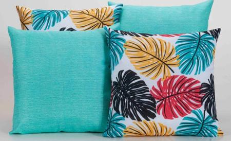 Imagem de Kit 4 Almofadas Decorativas para Sofá Estampa Azul Turquesa com Folhas Coloridas