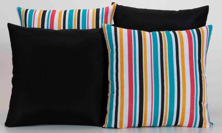 Imagem de Kit 4 Almofadas Decorativas para Sofá Estampa Preto com Listrado Colorido