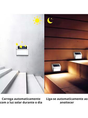 Imagem de Kit 4 Arandela solar luminária slim inox lâmpada elegante para muro parede jardim corredor área externa