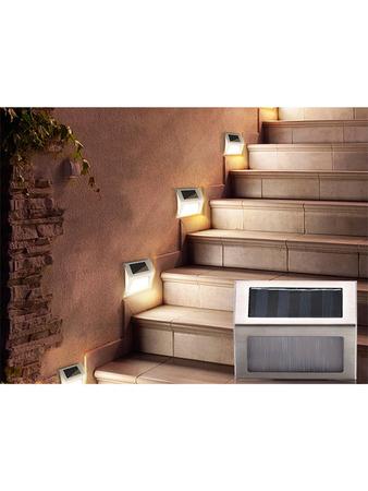 Imagem de Kit 4 Arandela solar luminária slim inox lâmpada elegante para muro parede jardim corredor área externa