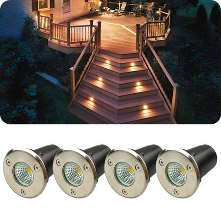 Imagem de Kit 4 Balizadores Spot Led Cob 3W IP66 Bivolt De Embutir Piso Chão Gramado Caminho Jardim Branco Quente Ou Branco Frio