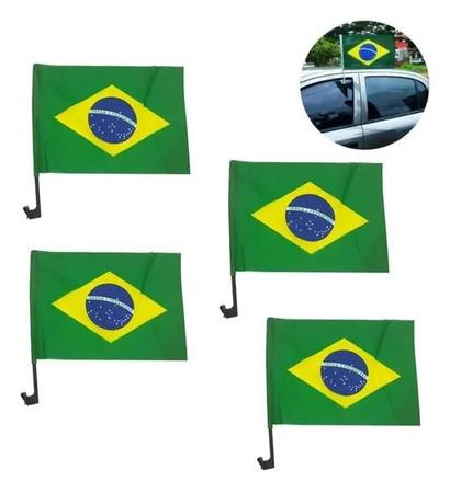Imagem de Kit 4 Bandeiras Plásticas do Brasil com Suporte para Vidro Janela de Carro Torcida Copa do Mundo Carreata 7 de Setembro