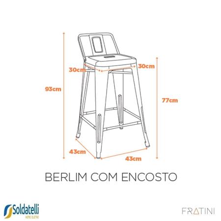 Imagem de Kit 4 Banquetas Berlim Alta c/ Encosto Preto ou Bronze - Fratini