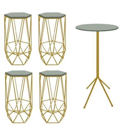 Imagem de Kit 4 Banquetas Liz + 1 Mesa Bistrô Nunno Industrial Ferro Dourado MDF Verde Oliva - Ahazzo Móveis