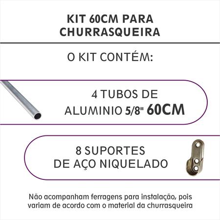Imagem de Kit 4 Barra Tubo Churrasqueira Aluminio 60cm Suportes Aço