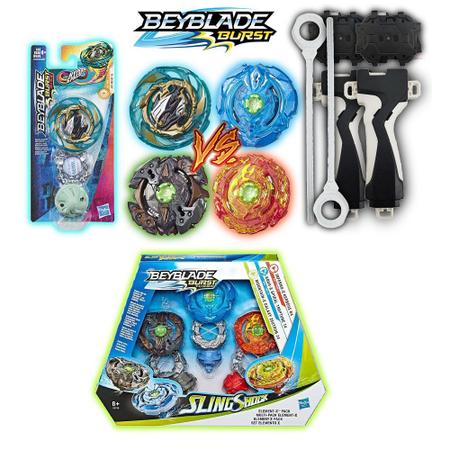 Kit 3 Beyblade Burst Slingshock Elemento X Hasbro + Lançador C/ Suporte  Grip - Tornado Gyro - Pião de Batalha - Magazine Luiza