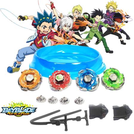 Batalha com 4 beyblade Metal a Led + 2 lançadores + Arena