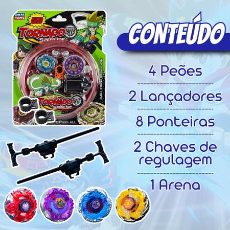 Kit Beyblade Metal 5D Brinquedo 4 Peões Led Toys - Speed Top