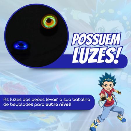 Batalha com 4 beyblade Metal a Led + 2 lançadores + Arena