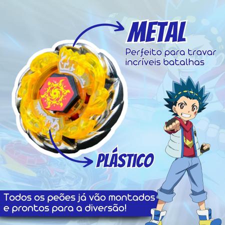 Batalha com 4 beyblade Metal a Led + 2 lançadores + Arena