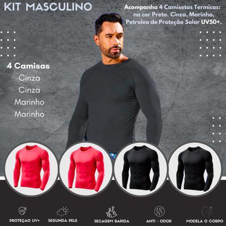 Imagem de Kit 4 Blusas Manga Comprida Térmica Masculina Tecido Gelado Frio e Calor Fator Uv 50+ Compressão Slim Marca Original