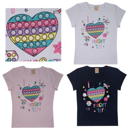 Imagem de  Kit 4 Blusinhas Feminina Básica Baby Look Cotton Verão Estampas diversas strass pérola Camiseta Menina Tshirt Tam 4 - 14