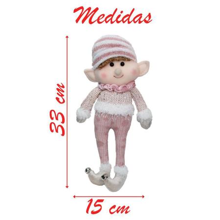 Imagem de Kit 4 Boneco Pendente Natal Duende Papai Noel Rosa 33cm