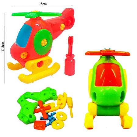 Imagem de Kit 4 Brinquedos Didáticos de Montar Dinossauro Helicóptero Trem e Avião