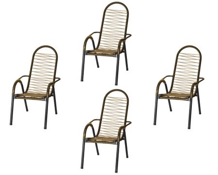 Imagem de Kit 4 Cadeiras de Área Reforçada Tubos Grossos Fios Dourada