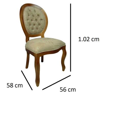 Imagem de Kit 4 Cadeiras de Jantar Estilo Antiga Medalhão Rústica Suede Bege Esverdeado