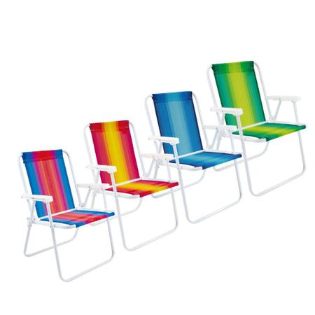 Imagem de Kit 4 Cadeiras de Praia Alta em Aço 110 kg Cores Variadas Mor