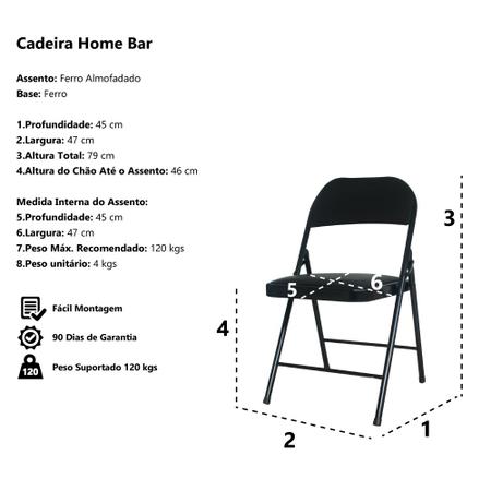 Imagem de Kit 4 Cadeiras Dobrável De Bar Restaurante De Ferro Aço Assento Almofadado Pé Palito