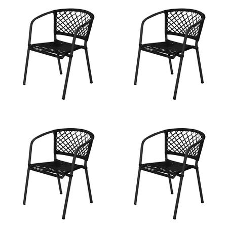 Imagem de Kit 4 Cadeiras em Corda Náutica Preta e Alumínio Preto Florence para Área Externa 