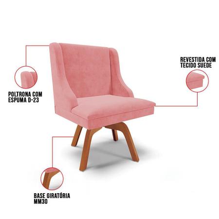 Imagem de Kit 4 Cadeiras Estofadas Giratória para Sala de Jantar Lia Suede Rosê - Ibiza