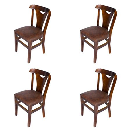 Imagem de Kit 4 Cadeiras Fixas Pamplona Imbuia em Madeira Maciça Estofadas Marrom para Restaurantes