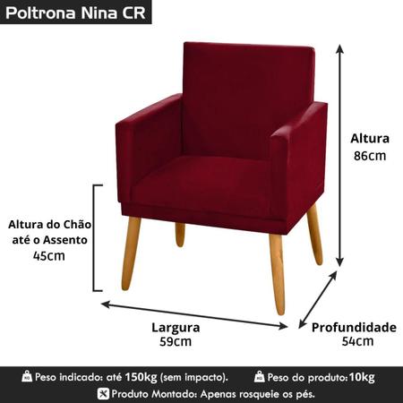 Imagem de Kit 4 Cadeiras Poltronas Para Sala De Estar Quarto Decorativa Confortavel Nina Pés Madeira Pálito C/Rodapé Suede Bordô