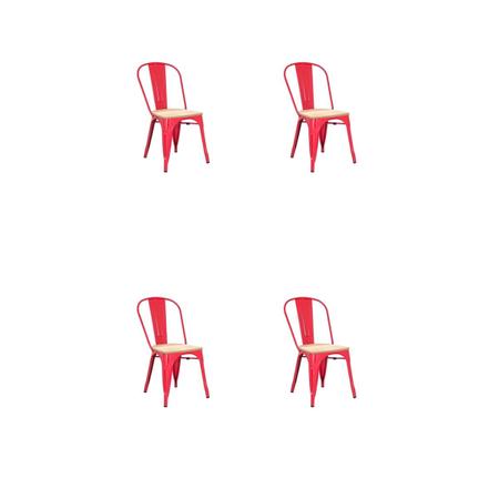 Imagem de Kit 4 cadeiras tolix vermelho com assento em madeira natural