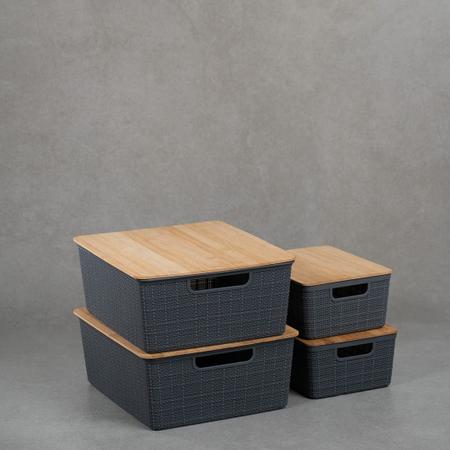 Imagem de Kit 4 caixas organizadoras tampa bambu 2p/2m cinza  Oikos