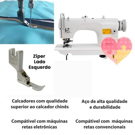 Imagem de Kit 4 Calcadores de Ziper Pé Calcador Lado Direito, Central estreito Zíper Invisível Para Maquina de Costura Reta Industrial Convencional e Eletrônica