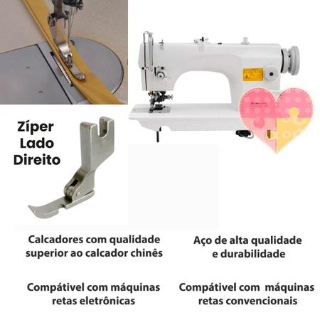 Imagem de Kit 4 Calcadores de Ziper Pé Calcador Lado Direito, Central estreito Zíper Invisível Para Maquina de Costura Reta Industrial Convencional e Eletrônica