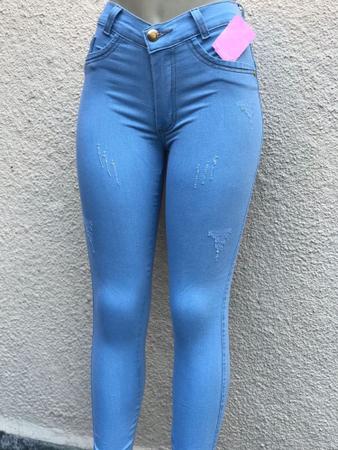 Imagem de kit 4 Calças Jeans Feminina Skinny Cós Alto que empina Hot Pants Cintura Alta Com Lycra Strech