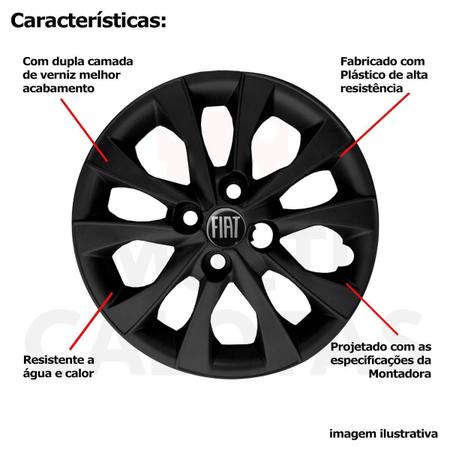 Imagem de Kit 4 Calota Fiat Mobi Argo Palio Aro 14 Preto Emblema 293Cb