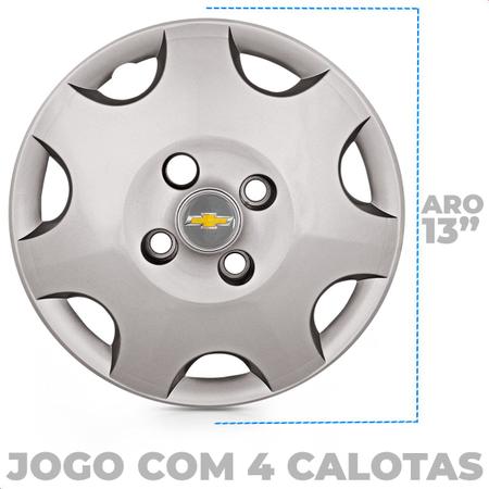 Imagem de Kit 4 Calotas Celta 2006 Aro 13 Prata Cubo Baixo Grid + Adesivo Resinado 48Mm Gm Cinza Com Dourado (4 Pc)