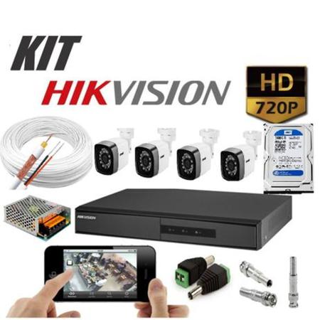 Imagem de Kit 4 Câmeras de segurança Hd DVR Hikvision 4 Canais C/ Hd 500 GB